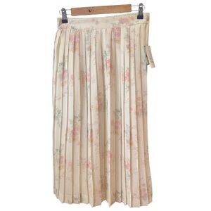 Vintage Leslie Fay Pleated Full A Line Midi Skirt Ivory Floral Size 10P NWT